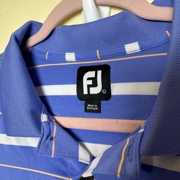 Footjoy Polo Shirt Short Sleeve White Purple Striped Golf Mens‎ Size Large - Picture 9 of 12